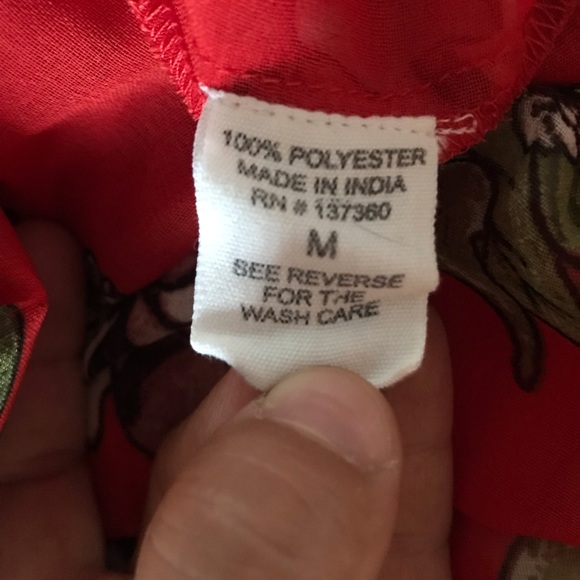 LIVE 4 TRUTH Tomato Red Kimono with Beige and green Floral Print (M) - Picture 7 of 9